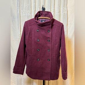 H&M Women's Double-Breasted Maroon Pea Coat